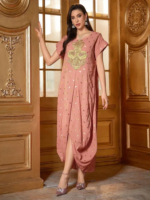 Women’s Floor-Length Middle Eastern Style Gold Dress - Image 3