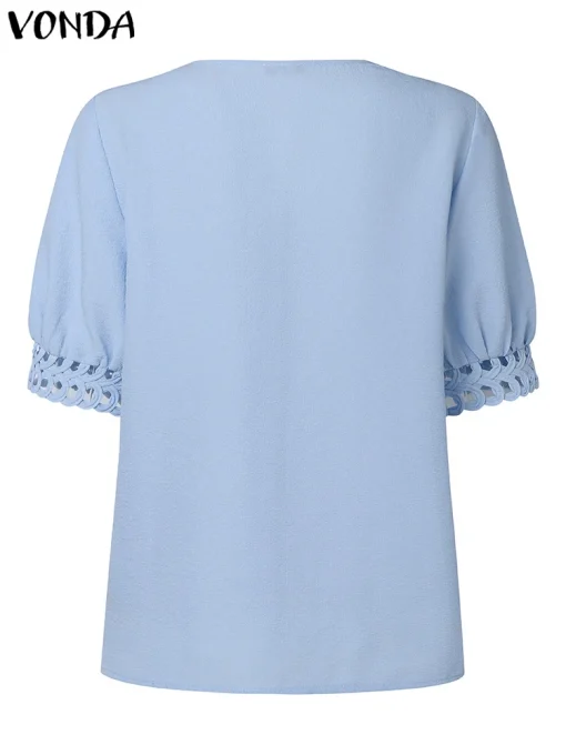 Women's Elegant Lace Patchwork V-Neck Blouse - Image 3