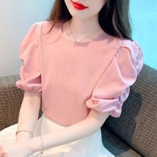 Women’s Elegant Short Sleeve Puff Sleeve Blouse - Image 5