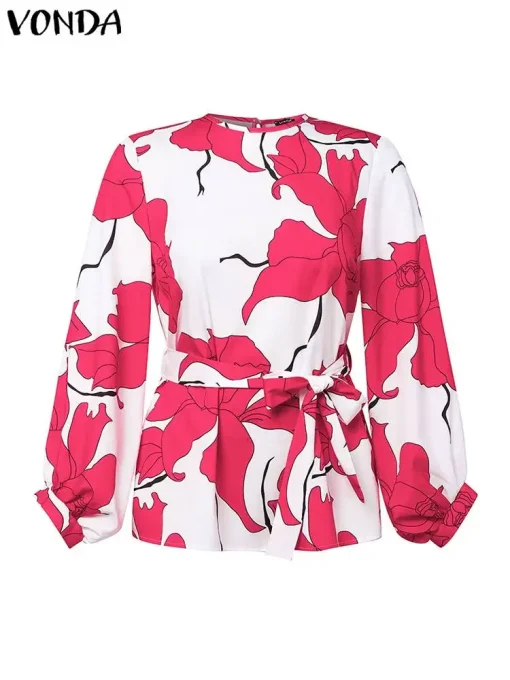 Plus Size Long Sleeve Bohemian Floral Office Blouse - Image 2