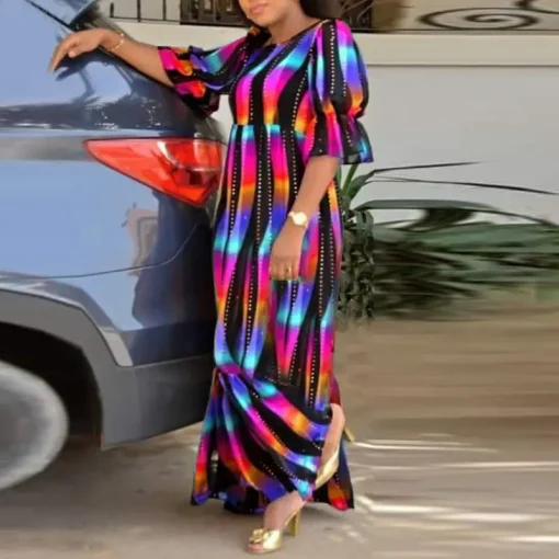 Plus Size Summer Bohemian Printed Maxi Dress for Women