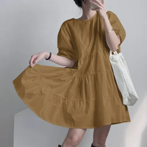 Elegant Ruffled Mini Sundress for Women with Short Sleeves