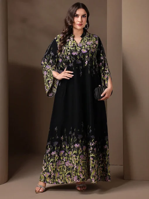 Elegant Long Sleeve A-Line Plus Size Eid Party Dress