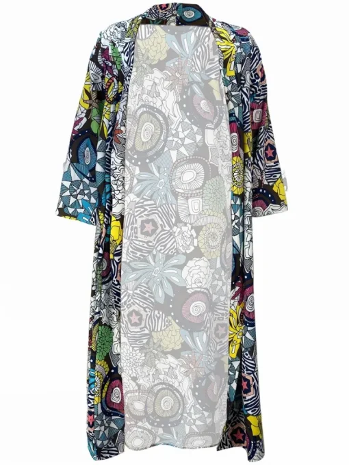 Plus Size Elegant Printed Ribbed Long Sleeve Cardigan - Image 2