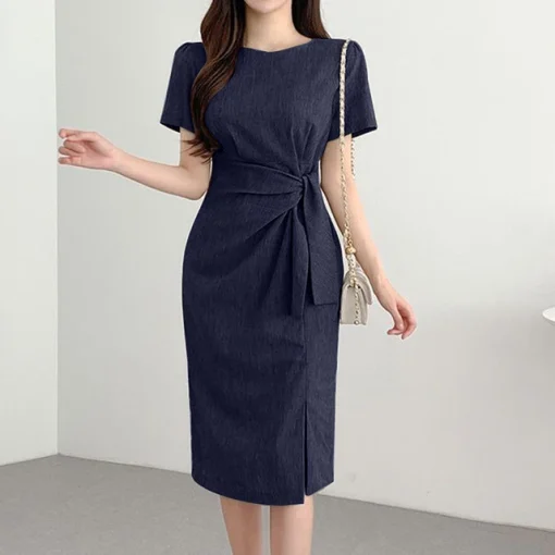 Elegant Midi Shirt Dress with Short Sleeves for Summer - Image 7