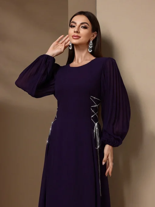 Solid Color Long Sleeve Casual Formal Bridesmaid Party Dress - Image 2