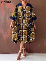Women’s Bohemian V Neck Sundress – Sexy Printed Party Dress