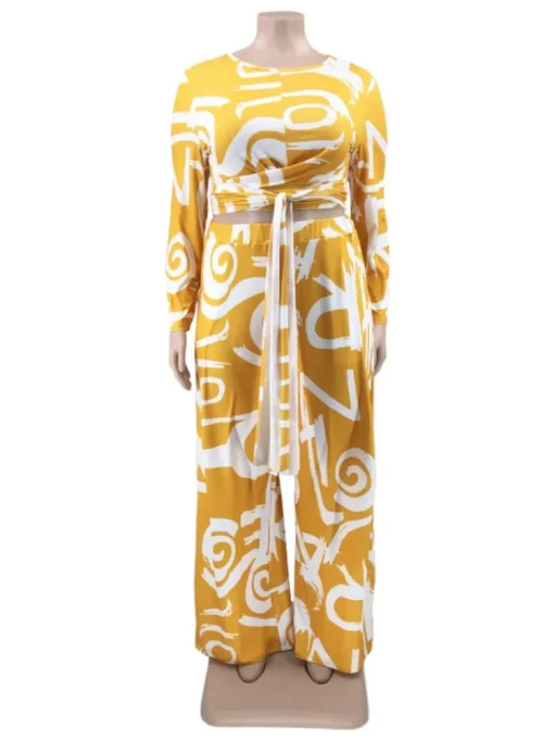 Plus Size Fashion Print Top and Wide Leg Pant Set - Image 3