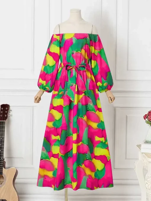 Women’s Off Shoulder Bohemian Printed Maxi Party Dress