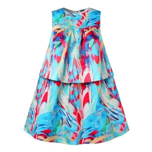 Plus Size Summer Printed Mini Dress Bohemian Sleeveless Sundress