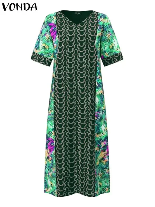 Elegant Party Maxi Dress, 3/4 Sleeve Vintage Sundress - Image 2