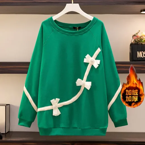 Plus Size Women's Long Sleeve Green Velvet Sweatshirt - Image 8