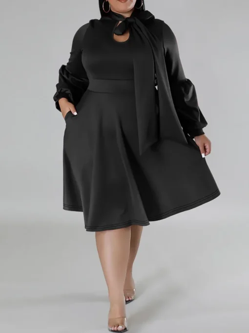 Plus Size Elegant Bohemian Long Sleeve Midi Dress - Image 3