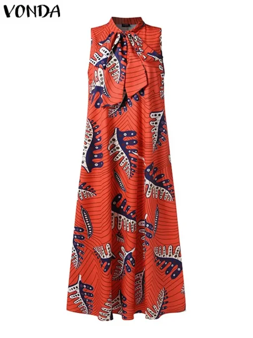 Women Sleeveless Bohemian Printed Maxi Party Sundress - Image 4