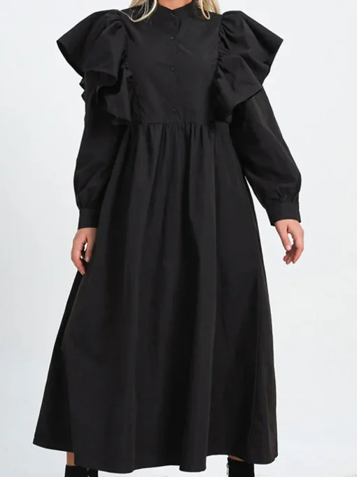 Plus Size Monochrome A-Line Long Sleeve Dress - Image 5