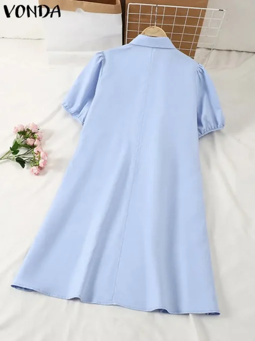 Women's Fashion Short Sleeve Bohemian Solid Color Dress - Image 3