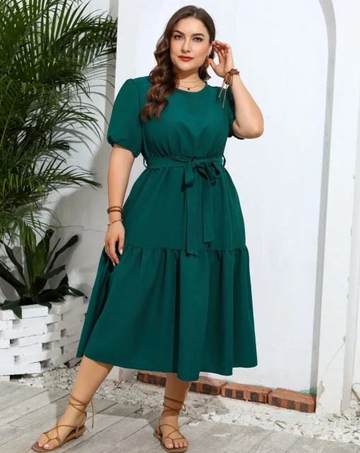 Elegant Plus Size Solid Irregular Summer Party Dress - Image 5