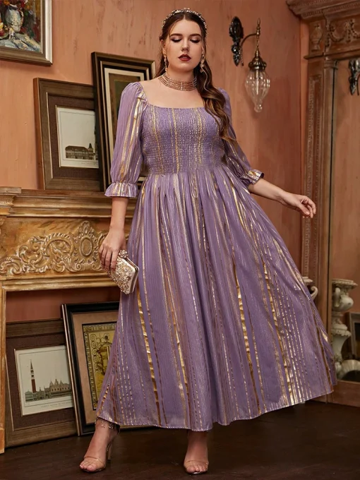 Plus-Size Women Purple Maxi Wedding Bridal Evening Dress