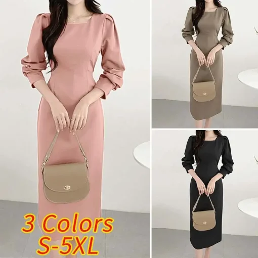 Women's Elegant Solid Color Midi Office Dress