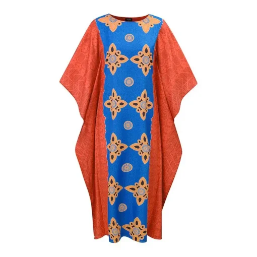 Vintage Bohemian Maxi Dress with Bat Sleeves