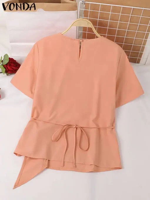 Women’s Elegant Loose Short Sleeve Solid Color Blouse - Image 3