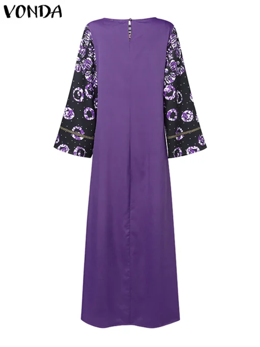 Vintage Floral Printed Maxi Dress with Flare Sleeves - Image 5