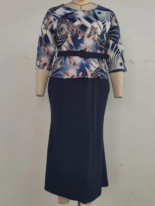 Plus Size Loose Office Lady Midi Dress for Women - Image 3