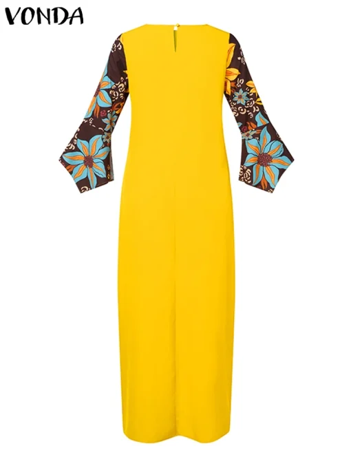 Women’s Elegant Floral Printed Maxi Dress with Flare Sleeves - Image 3