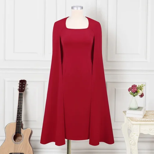 Women's Autumn Cape Sleeve Tight-Fitting Party Dress - Image 5