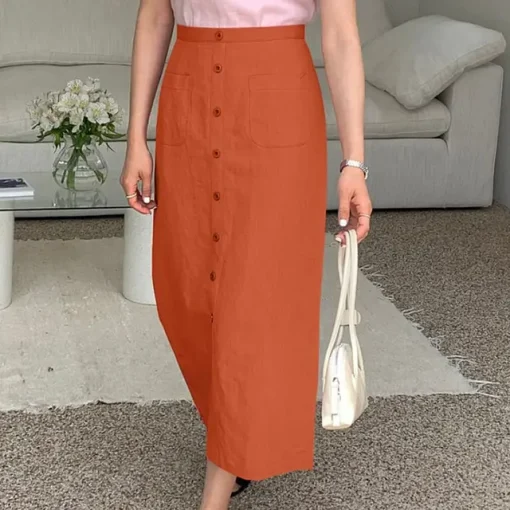 Elegant Summer Midi Skirt with Buttons and Pockets - Image 8