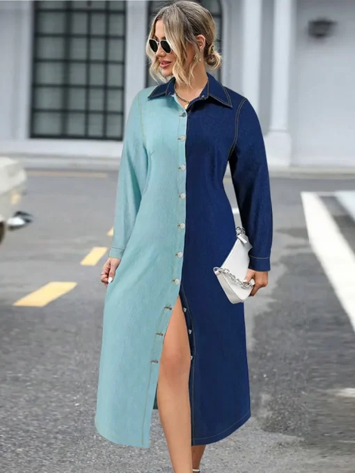 Plus Size Casual Loose Denim Midi Dress for Women