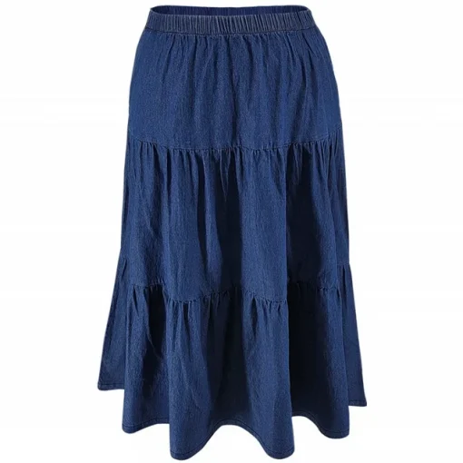 Plus Size High Waist A-Line Denim Midi Skirt - Image 7