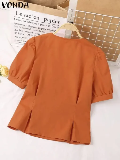 Women's Summer Puff Sleeve Square Collar Blouse - Image 3