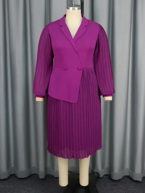 Stylish Plus Size Classic Lapel Neck Office Dress - Image 2