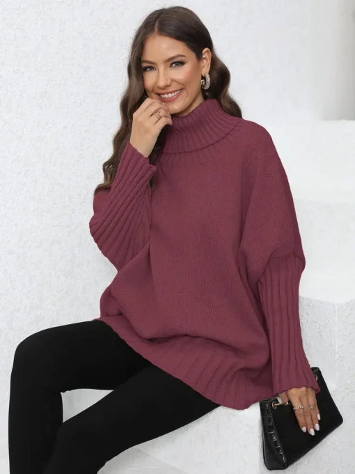 Women's Vintage Turtleneck Knit Sweater, Oversized Casual Winter Top - Image 5