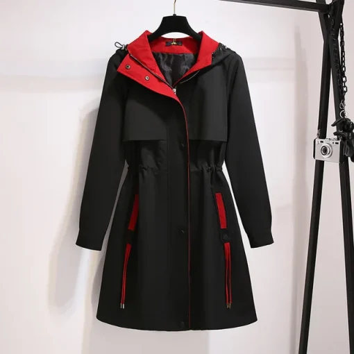 Plus Size Women's Black Hoodie Windbreaker Overcoat - Image 6