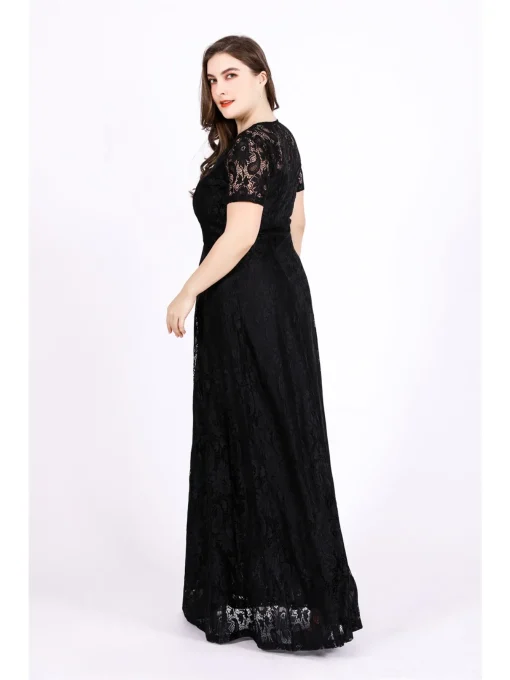 Plus Size Lace Floral Short Sleeve Evening Dress - Image 2