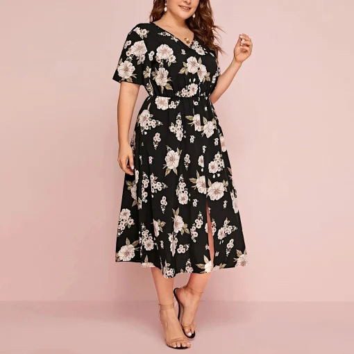 Elegant Plus Size Short Sleeve Lace Summer Dress - Image 3