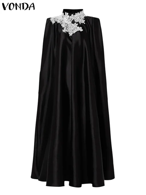 Plus Size High Collar A-Line Long Dress - Image 2