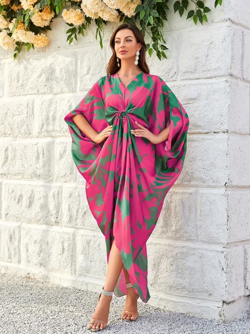 Summer Casual Elegant Arabian Floral Print Batwing Sleeve Dress