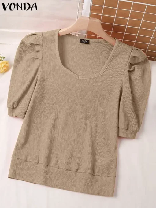 Summer Elegant Puff Sleeve Square Collar Blouse - Image 2