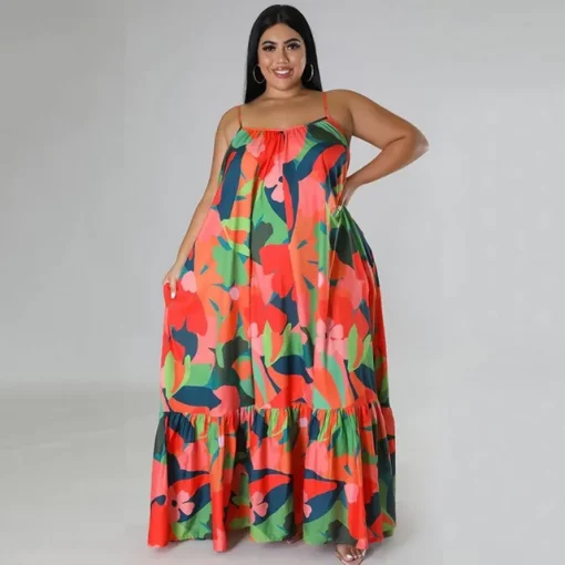 Plus Size Printed Cascading Ruffle Maxi Dress for Women - Image 10