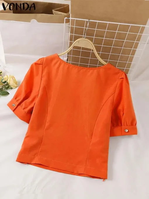 Women’s Sexy Square Collar Short Sleeve Blouse - Image 3