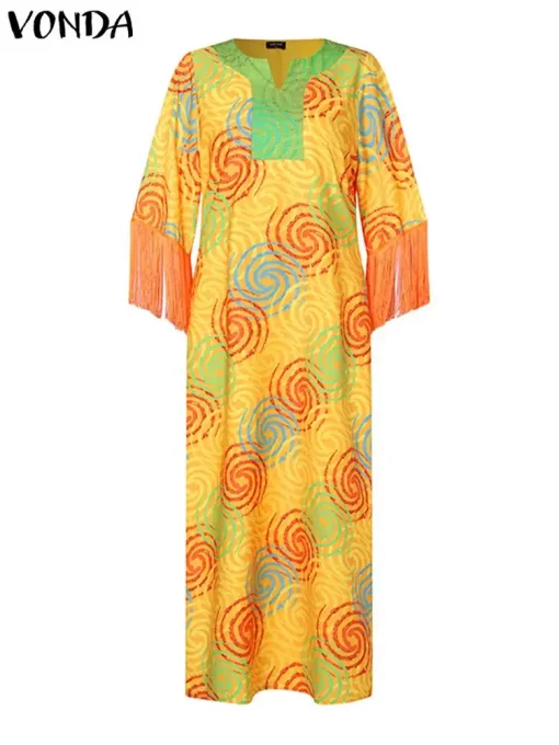 Bohemian Printed Maxi Dress with 3/4 Sleeves - Image 3