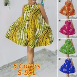 Plus Size   Summer Sleeveless Printed Party Dress