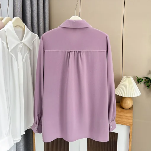 Women's Plus Size Peter Pan Collar Puff Sleeve Chiffon Shirt - Image 3