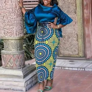 Plus Size   Satin Bohemian Printed Dress Set