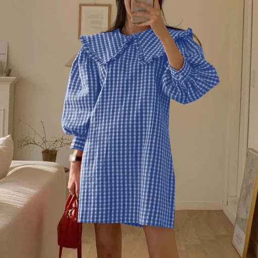 Women's Elegant Color Patchwork Mini Shirt Dress - Image 5