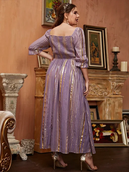 Plus-Size Women Purple Maxi Wedding Bridal Evening Dress - Image 2