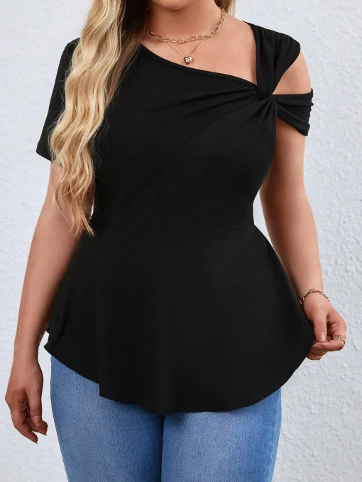 Plus Size Elegant Polo Collar Short Sleeve T-Shirt - Image 5